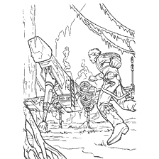 pagina da colorare: Luke Skywalker si precipita nella sua astronave in una scena da Star Wars: Episodio V