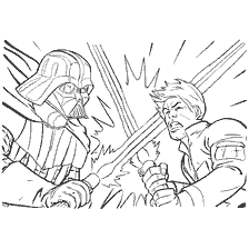 pagina da colorare: Luke Skywalker e Darth Vader lotta su luciabers in libro di colorazione