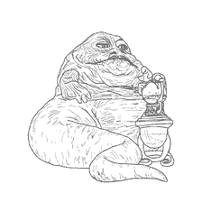 coloriage: Contrebandier Jabba Hutt est assis &agrave; c&ocirc;t&eacute; de la lampe d&eacute;cor&eacute;e
