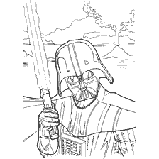 coloriage: Darth Vader avec une &eacute;p&eacute;e contre un volcan
