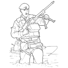 coloring page: Coloring of a Marine with a machine gun