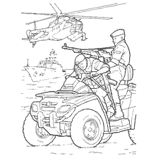 coloring page: Marines perform landings from ship and helicopter