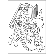coloring page: Randall, Sally and Mike of the Monsters Corporation in the coloring book