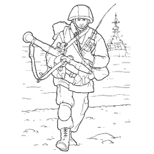 coloring page: Marine in front of the ship