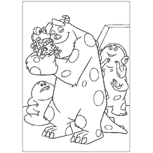 coloring page: Monsters Corporation with Monsters and Girl