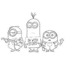 pagina da colorare: Cartoon minions con il segno "Sono con stupido"
