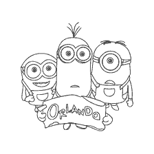 pagina da colorare: Minions di colorazione: tre Minions con Orlando