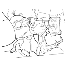 pagina da colorare: Minion Kevin con un bambino in auto