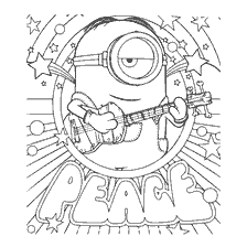 pagina da colorare: Colorazione di Mignon Stewart con chitarra e iscrizione PEACE