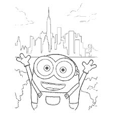 pagina da colorare: Colorazione di Mignon Bob con vista sul paesaggio urbano