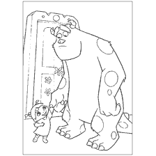 coloring page: Girl and Sally on a Monsters Corporation coloring book