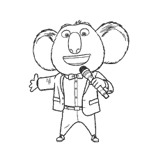 pagina da colorare: Koala Buster con microfono pronto a cantare