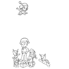 página para colorir: Livro de colorir para uma carta ao Papai Noel com personagens contra o fundo de bonecos de neve e flocos de neve