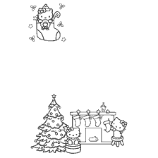 página para colorir: Carta ao Papai Noel com um Kitten e uma &aacute;rvore de Natal