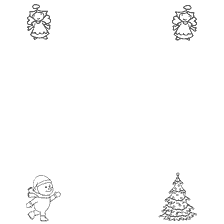 página para colorir: Carta ao Papai Noel com anjos, boneco de neve e &aacute;rvore de Natal