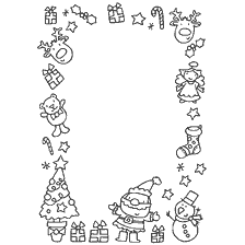 página para colorir: Carta colorida ao Papai Noel com a imagem de Papai Noel, boneco de neve, &aacute;rvore de Natal e presentes