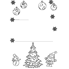 página para colorir: Colorir: Uma carta ao Pai Natal retratando uma &aacute;rvore, um boneco de neve e Papai Noel.