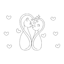 coloring page: Drawing of love cats with hearts in the background
