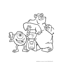 coloring page: Mike Wazowski and Sally Sullivan with cooler on background