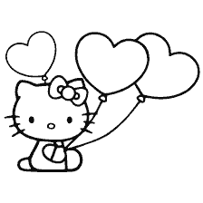 coloring page: Hello Kitty holds three heartballs on Valentine's Day