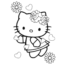 coloring page: Hello Kitty with flowers and hearts