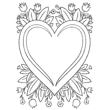 coloring page: Coloring for children on the theme of Valentine’s Day with heart and flowers