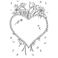 coloring page: Heart drawing with flowers for Valentine's Day coloring