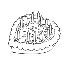 coloring page: Drawing a heart-shaped candle cake for Valentine's Day
