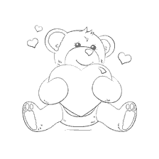 coloring page: The bear holds his heart and is surrounded by small hearts