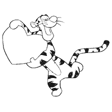 coloring page: Tigger holds heart for Valentine's Day