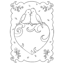 coloring page: Valentine's Day Coloring with Birds and Heart
