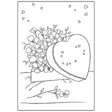 coloring page: Valentine's Day Coloring with Heart and Flowers