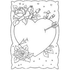 coloring page: Drawing a Valentine's Day card with heart and flowers