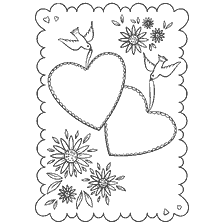 coloring page: Drawing a Valentine's Day card with hearts and flowers