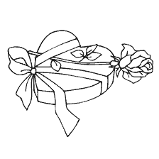 coloring page: Drawing a heart-shaped gift with a rose for Valentine's Day