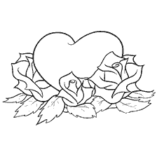 coloring page: Valentine's Day Coloring - Heart Surrounded by Roses