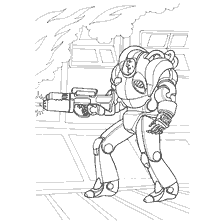 kleurplaat: Tekening van een soldaat in een vechtpak met een wapen