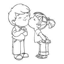 coloring page: Children exchange kisses on Valentine's Day coloring book