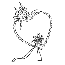 coloring page: Heart drawing with flowers and ribbon to paint for Valentine's Day