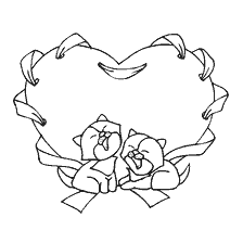 coloring page: Picture of kittens and heart for Valentine’s Day