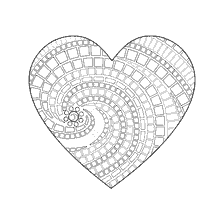 coloring page: Heart coloring with geometric ornamentation for Valentine's Day