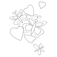 coloring page: Hearts and butterflies for coloring