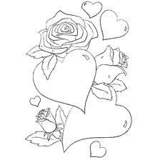 coloring page: Coloring picture with roses and hearts for Valentine's Day