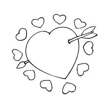 coloring page: Coloring with a pierced heart and hearts around