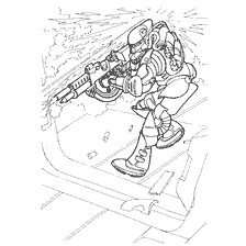 kleurplaat: Illustratie van een vechter met een machinegeweer uit de oorlog van de toekomst