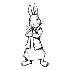 pagina da colorare: Disegno di Peter Rabbit in piedi con le sue mani sul petto