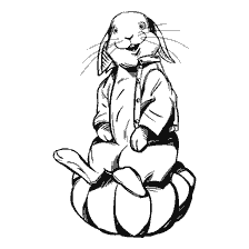 pagina da colorare: Immagine di Peter Rabbit seduto su una zucca