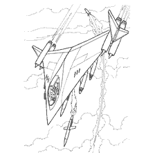 kleurplaat: Onzichtbaar vliegtuig met raketten tijdens de vlucht