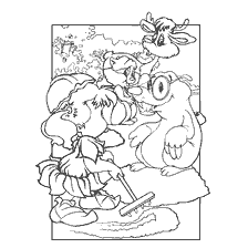 pagina da colorare: Immagine per la pittura con Oreshenka e i suoi amici, raffigurante una scena amichevole.