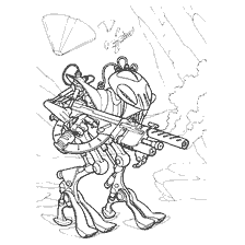 kleurplaat: Een robotsoldaat met wapens schilderen